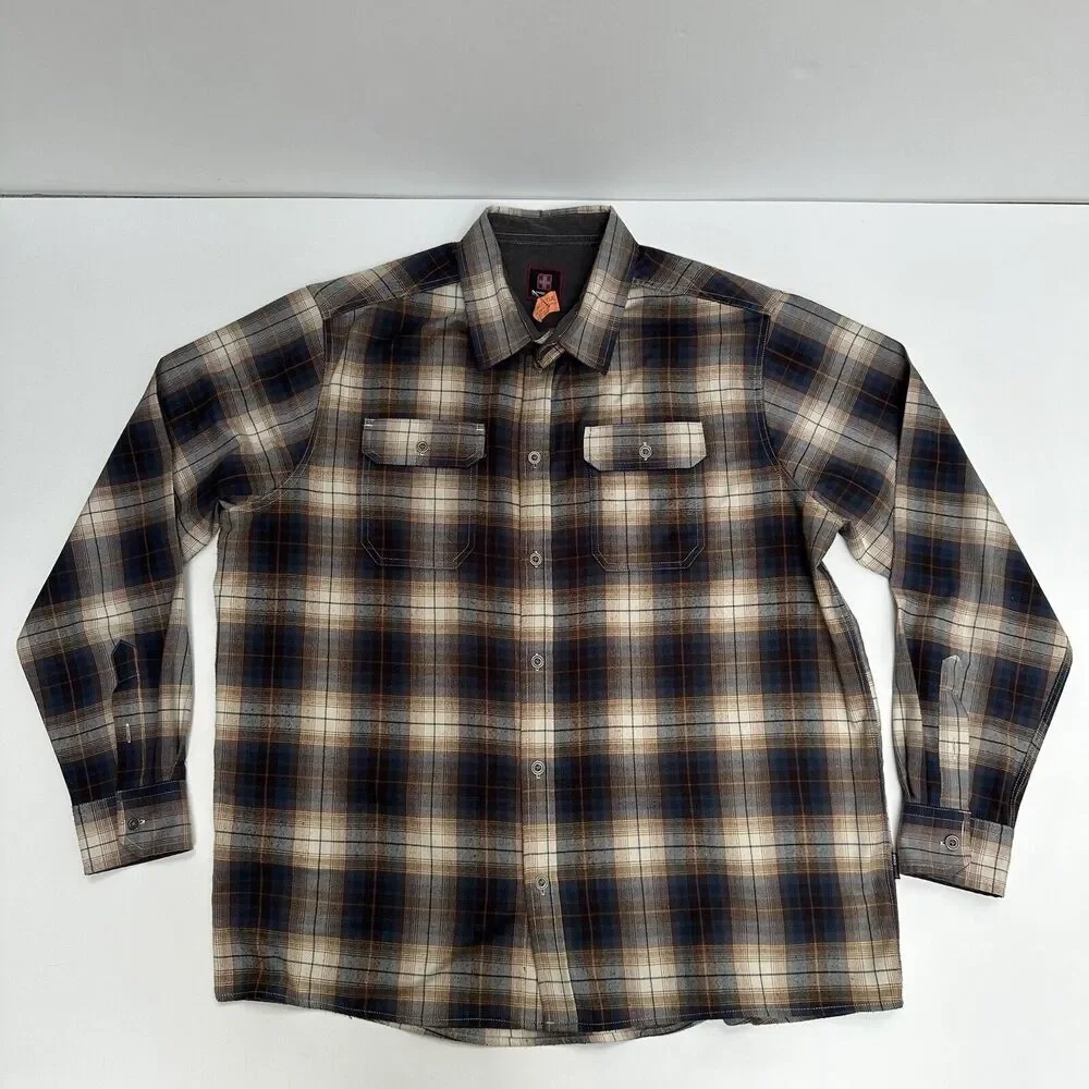 Swiss Tech Button Front Shirt Mens Sz XL Mambo Brown Plaid SM47Y118‎